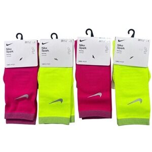 4 Nike Spark Lightweight Crew Running Socks Dri-FIT Pink yellow M 8-9.5 W9.5-11